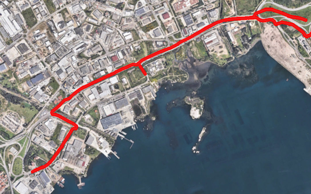 New coastal cycle and running track with photovoltaic system in the industrial area of Olbia